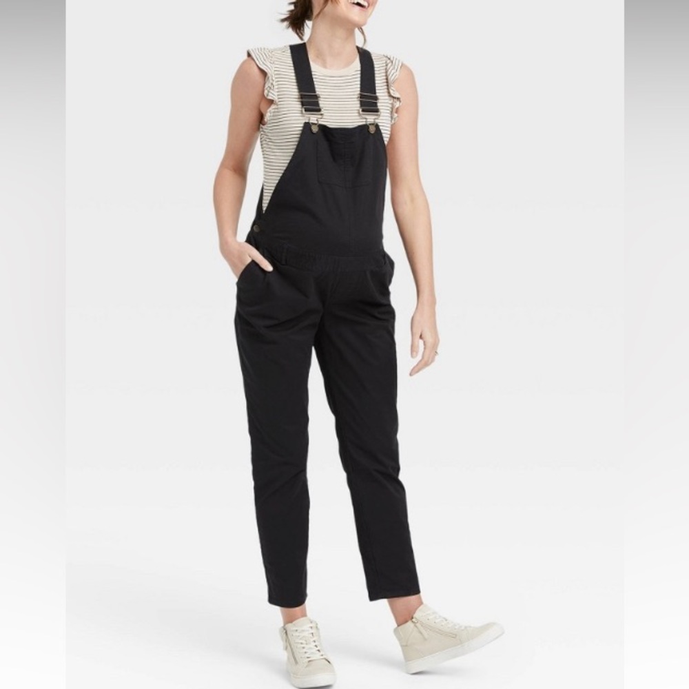 The Nines by HATCH Classic Twill Maternity Overalls Black